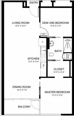 Centro Apartments - 2 bed 1 bath Floor plan Centro Apartments - 2 bed 1 bath Floor plan